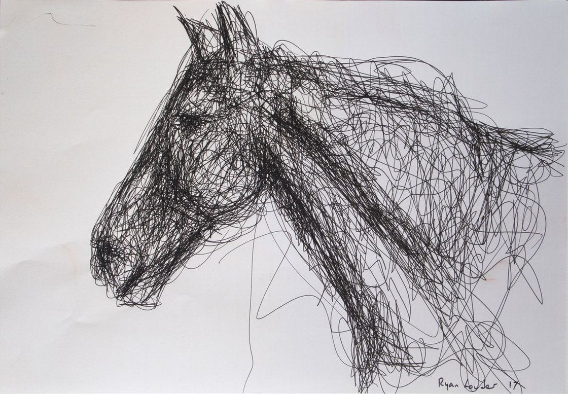 Horse In Ink 9x12 Ink on paper by Ryan Louder - Sold