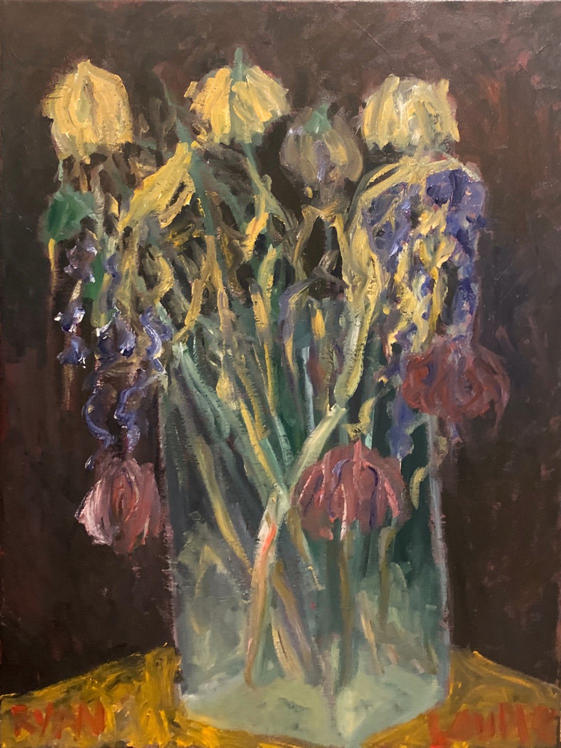 A painting titled 'Wilted Flowers In A Vase by Ryan Louder' by Ryan Louder