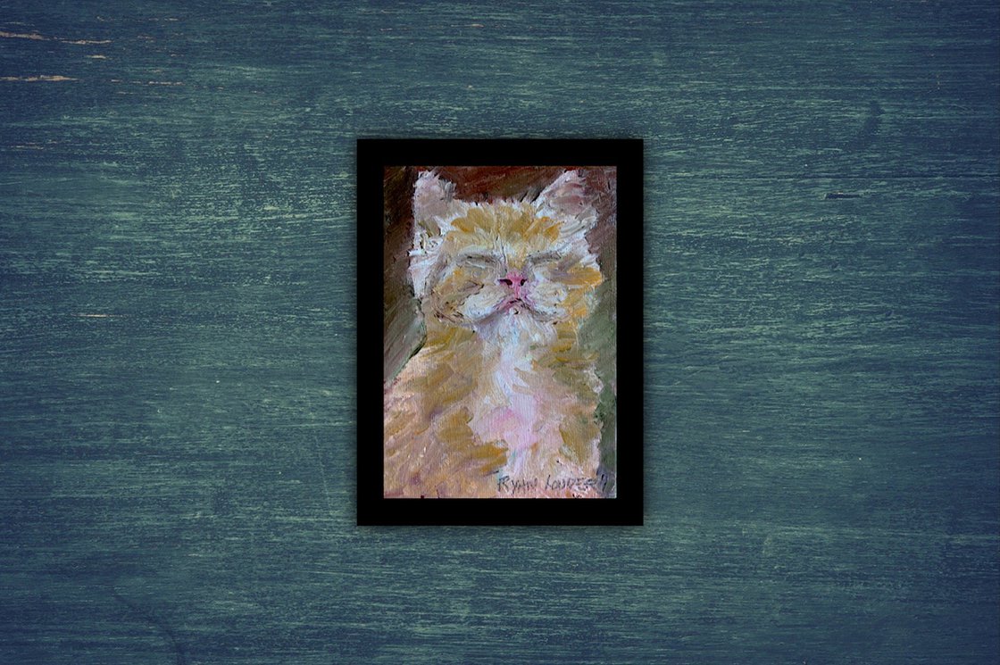 A painting titled 'Kitten Meditation by Ryan Louder' by Ryan Louder
