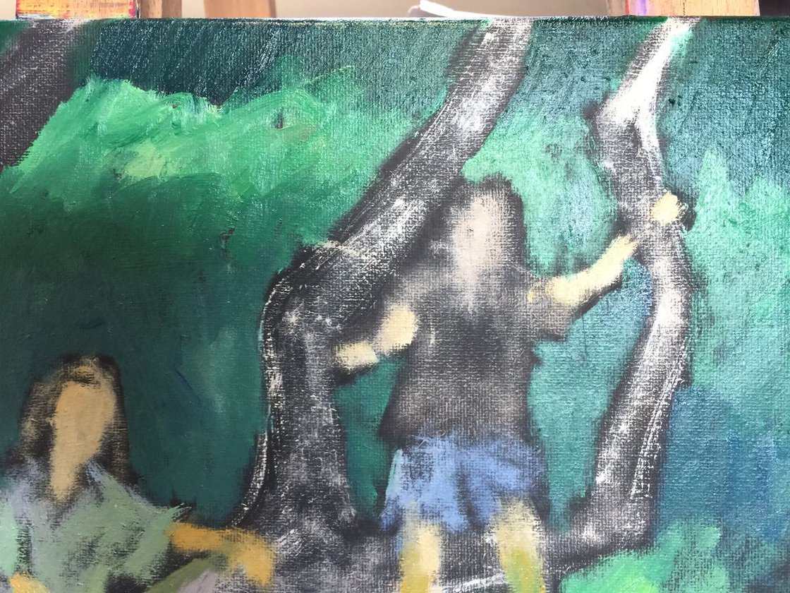 A painting titled 'Tree Climbing by Ryan Louder' by Ryan Louder