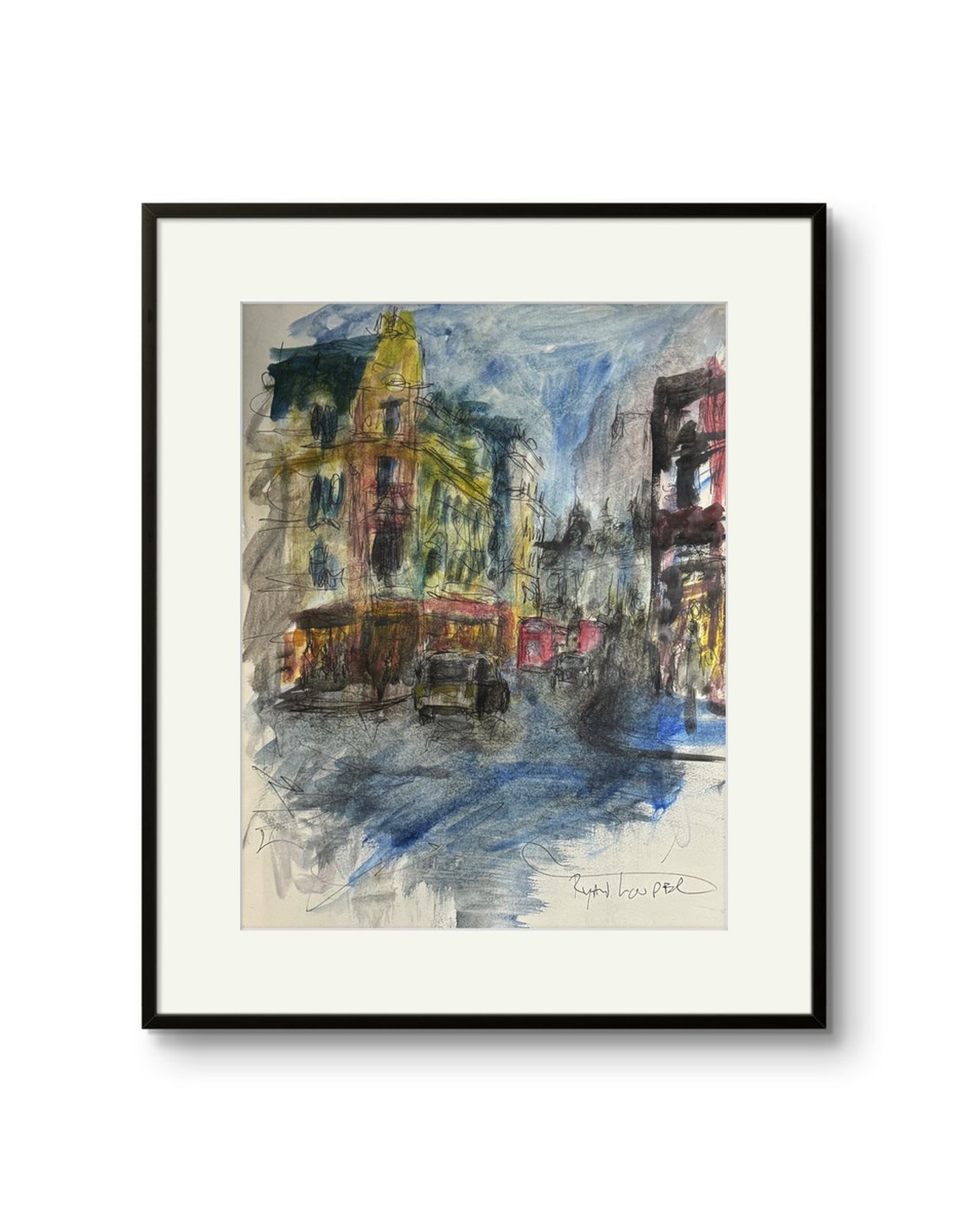 A painting titled 'London Bustle by Ryan Louder' by Ryan Louder