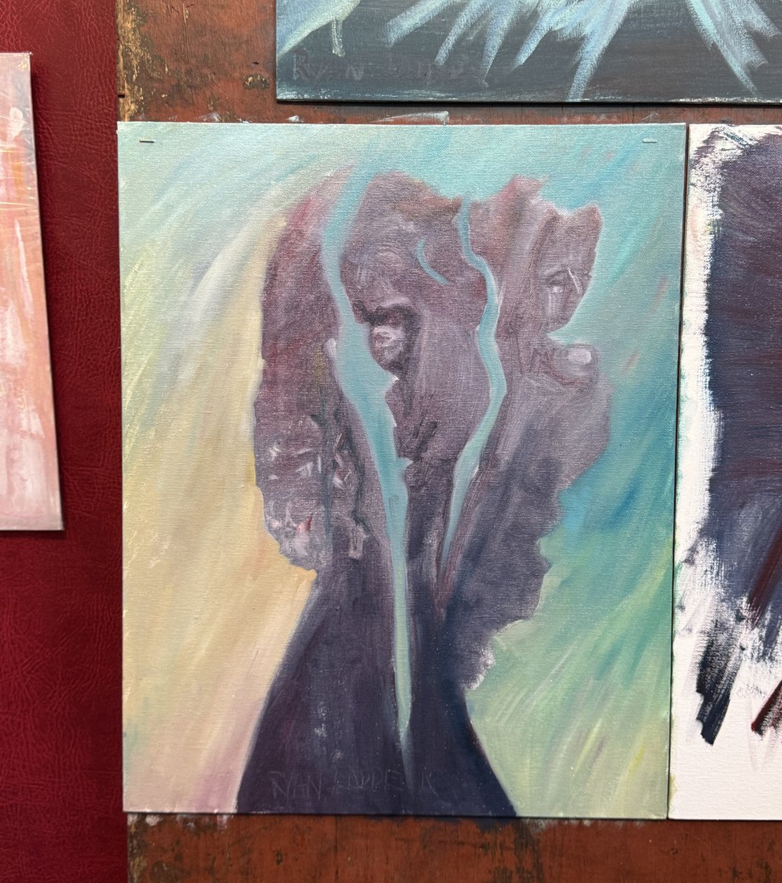 A painting titled 'Three Statues by Ryan Louder' by Ryan Louder