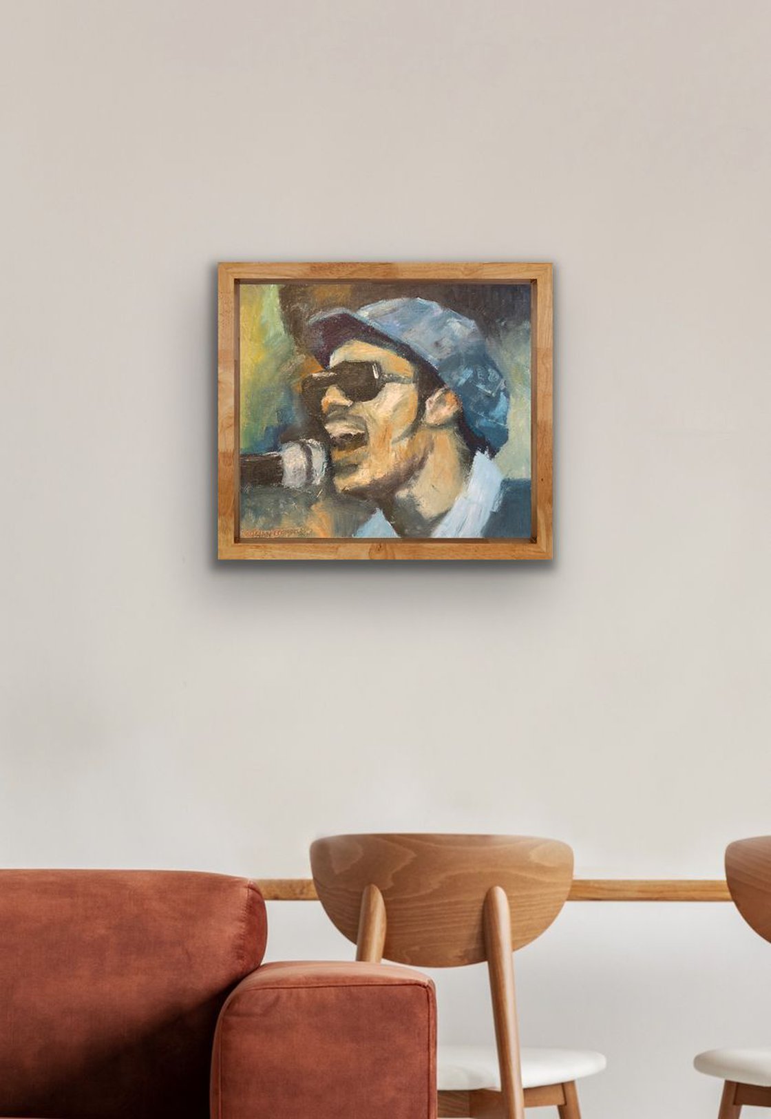 A painting titled 'Stevie Wonder by Ryan Louder' by Ryan Louder