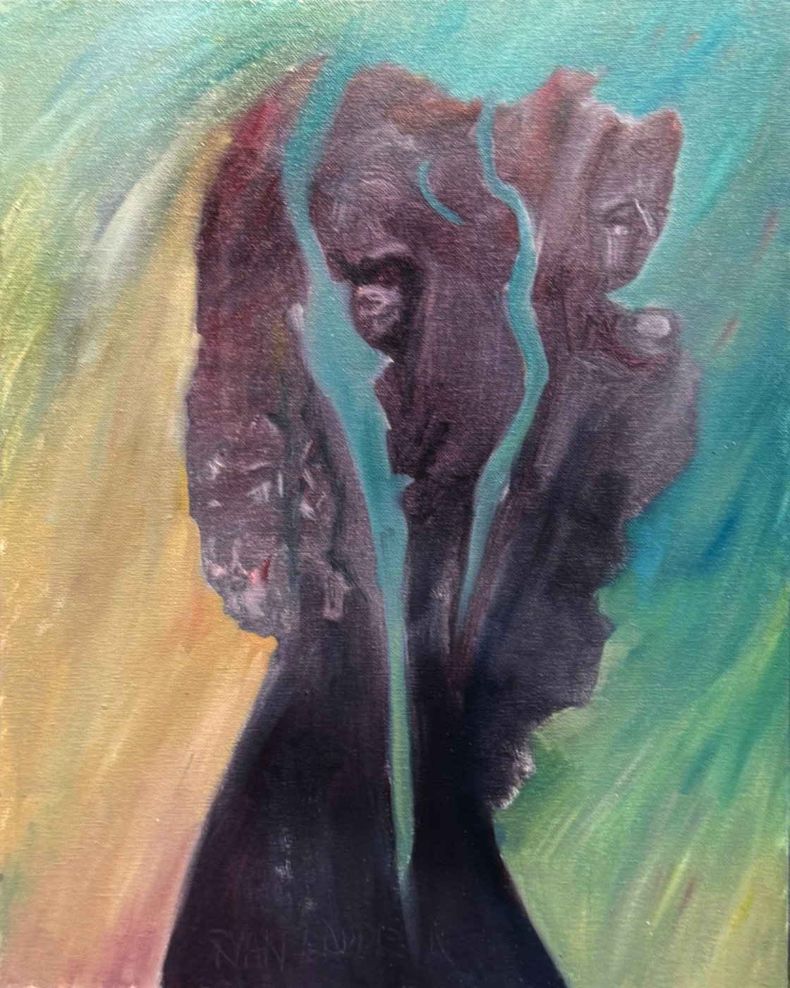 A painting titled 'Three Statues by Ryan Louder' by Ryan Louder