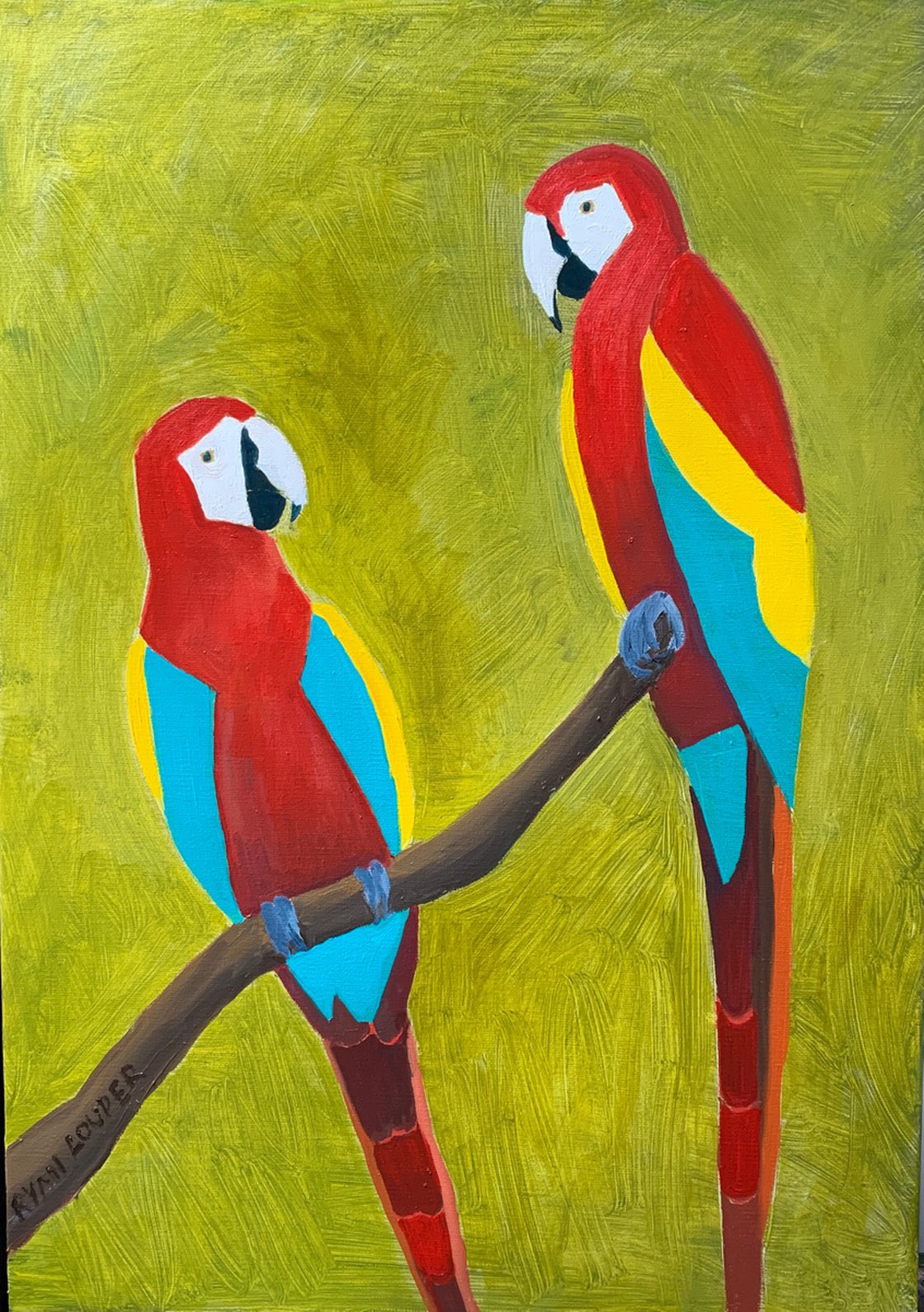 A painting titled 'Two Birds by Ryan Louder' by Ryan Louder