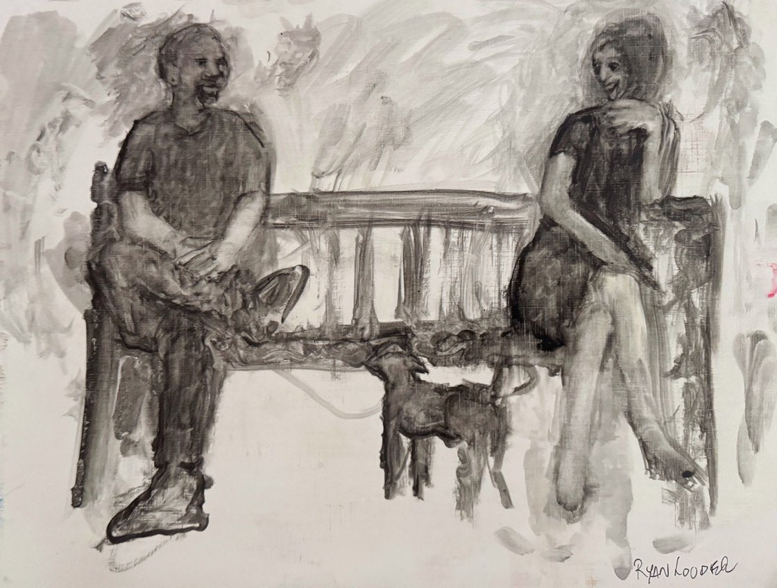 A painting titled 'How They Met by Ryan Louder' by Ryan Louder