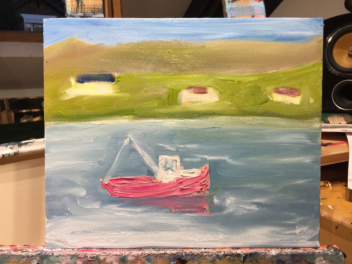 A painting titled 'Boat and a Beach by Ryan Louder' by Ryan Louder
