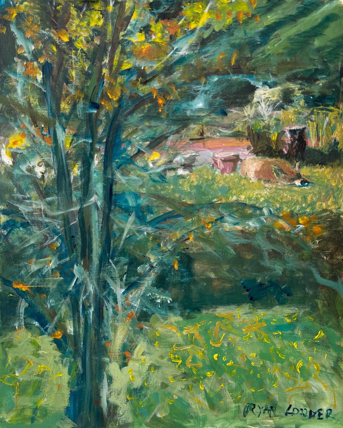 A painting titled 'The Sunbathing Fox by Ryan Louder' by Ryan Louder