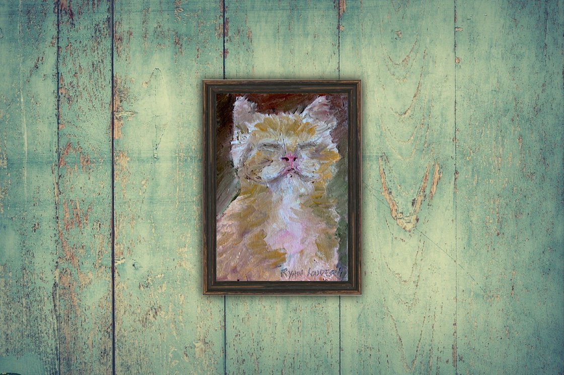 A painting titled 'Kitten Meditation by Ryan Louder' by Ryan Louder
