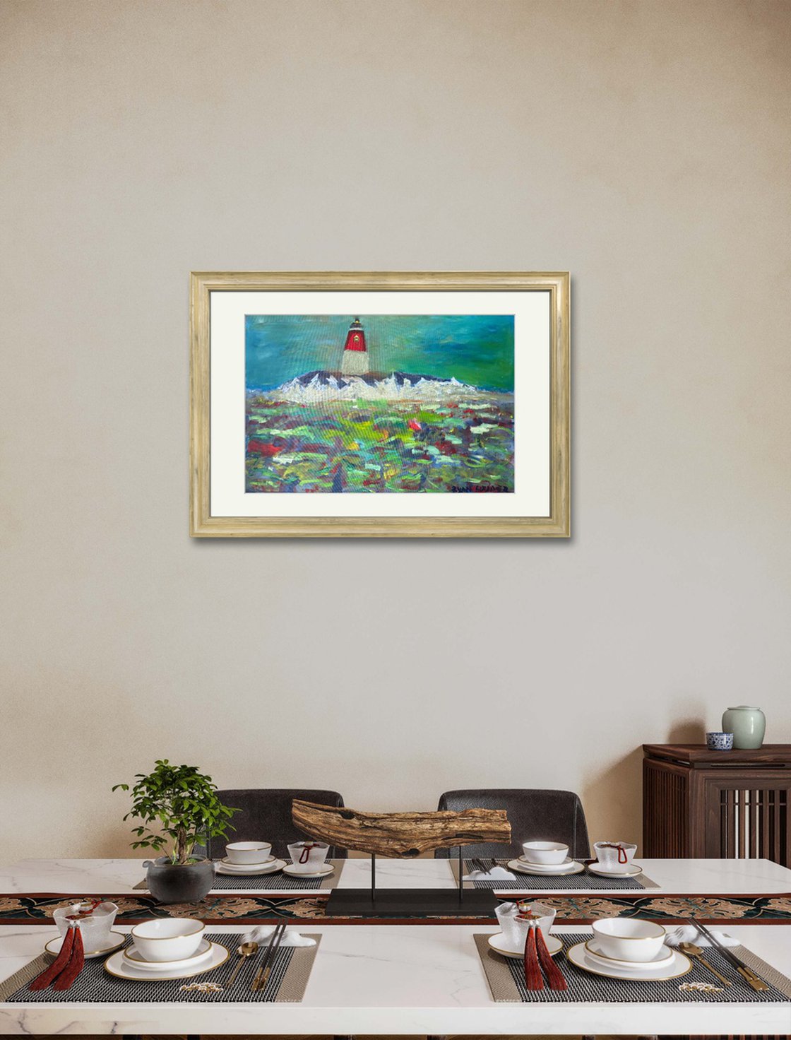 A painting titled 'By The Lighthouse by Ryan Louder' by Ryan Louder