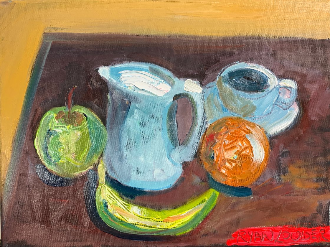 A painting titled 'Fruit Breakfast by Ryan Louder' by Ryan Louder