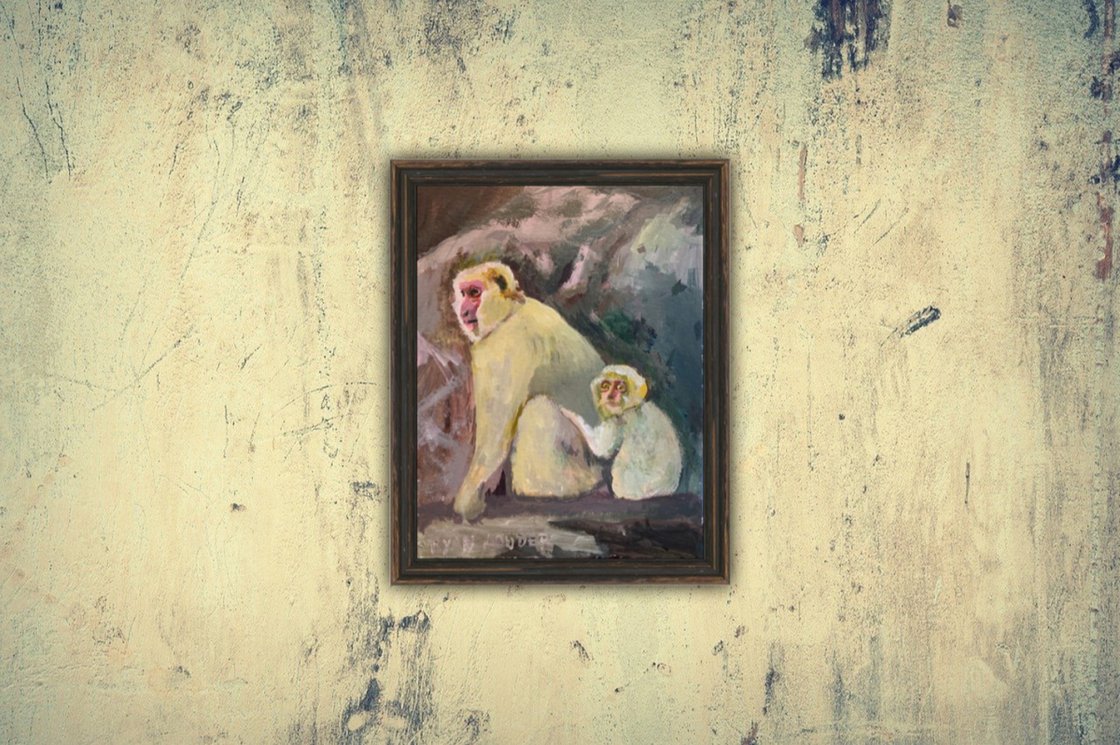 A painting titled 'Baboon and Baby by Ryan Louder' by Ryan Louder