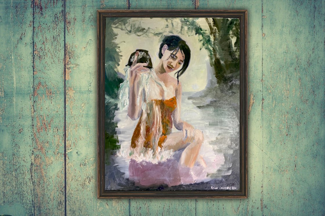 A painting titled 'Woman Bathing by Ryan Louder' by Ryan Louder