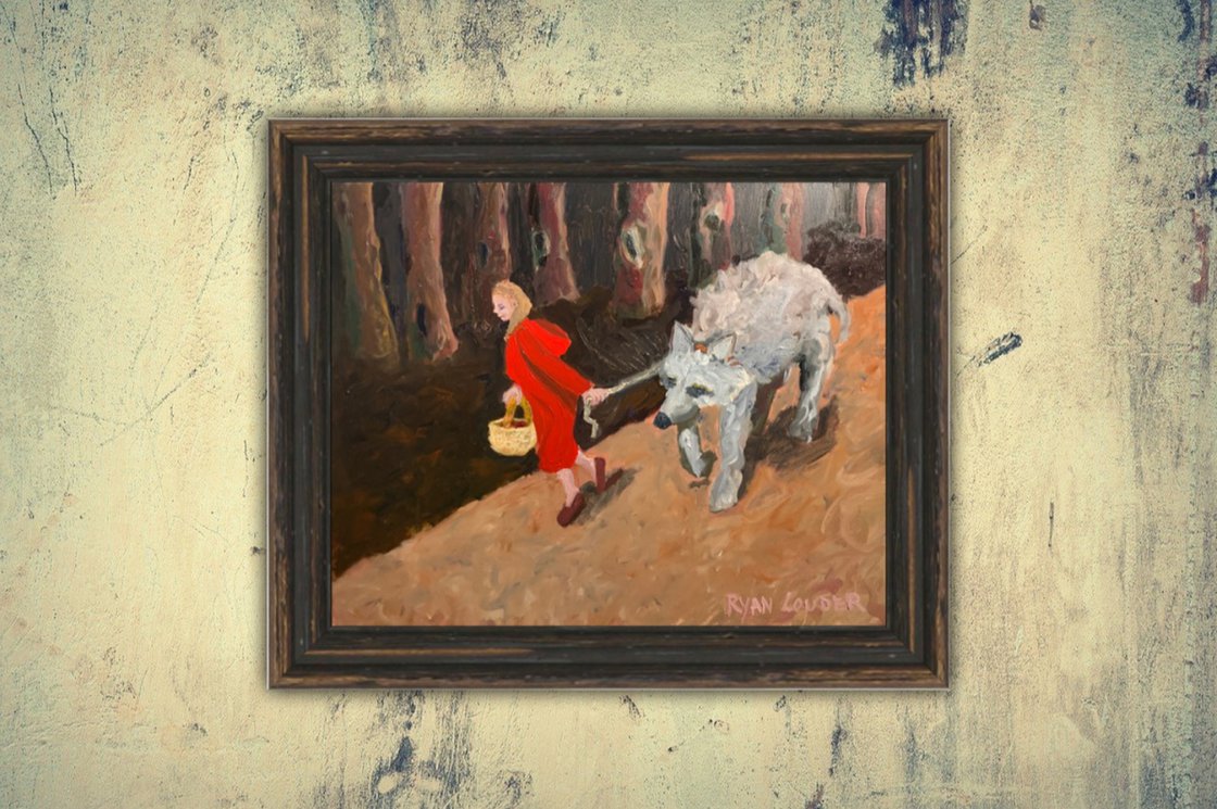 A painting titled 'Little Red Riding Hood Stood To Inherit A Fortune by Ryan Louder' by Ryan Louder