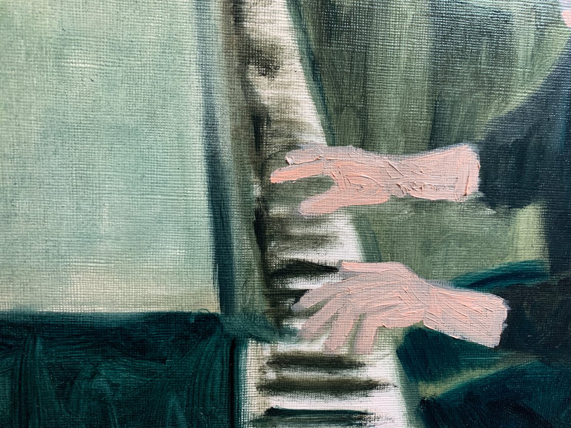 A painting titled 'The Piano Player by Ryan Louder' by Ryan Louder