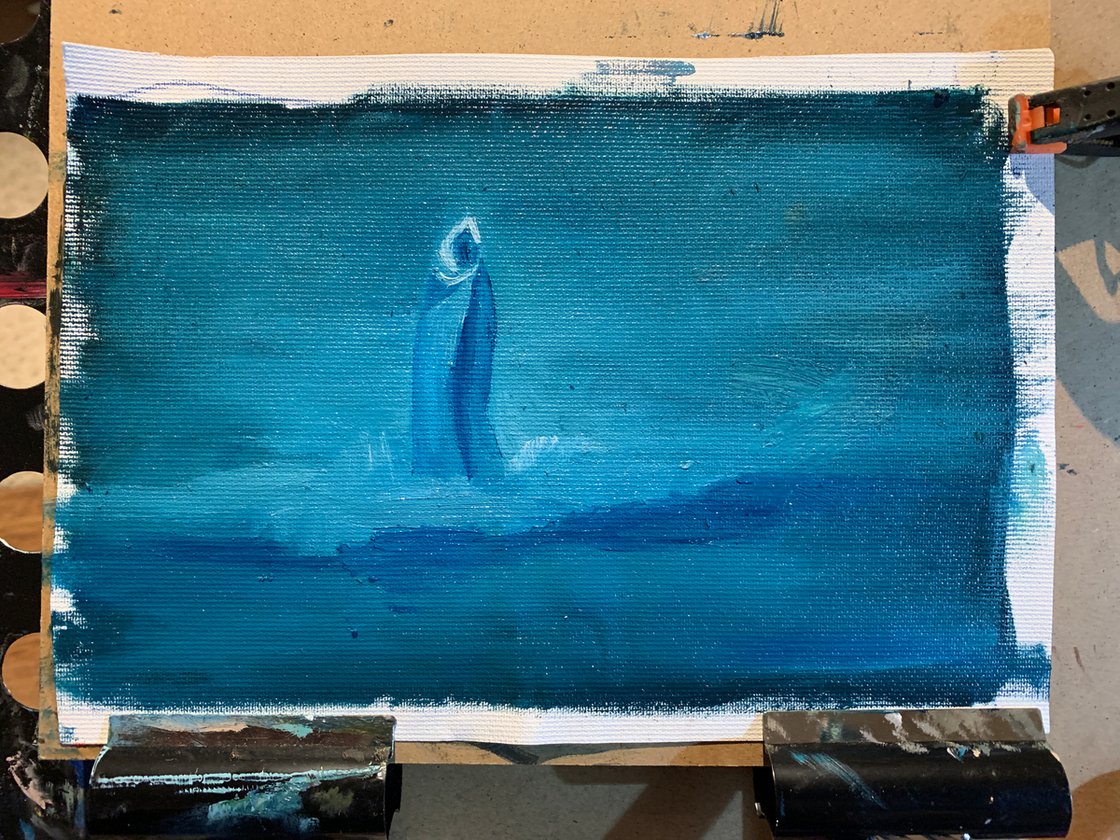 A painting titled 'Omen by Ryan Louder' by Ryan Louder