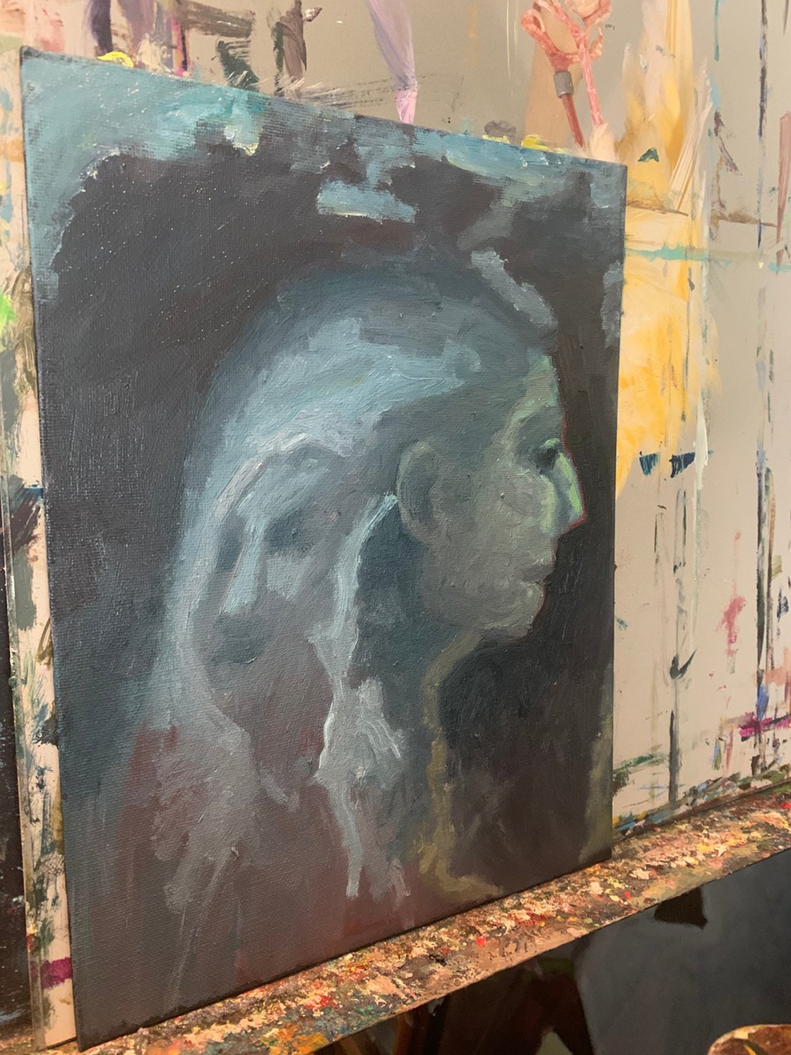 A painting titled 'Portrait of a Woman 9x12 by Ryan Louder' by Ryan Louder