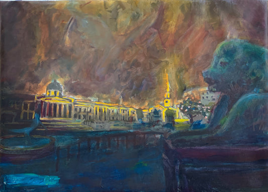 Trafalgar Square After the Rain -  Oil Painting - Picture of London - London Artwork by Ryan  Louder