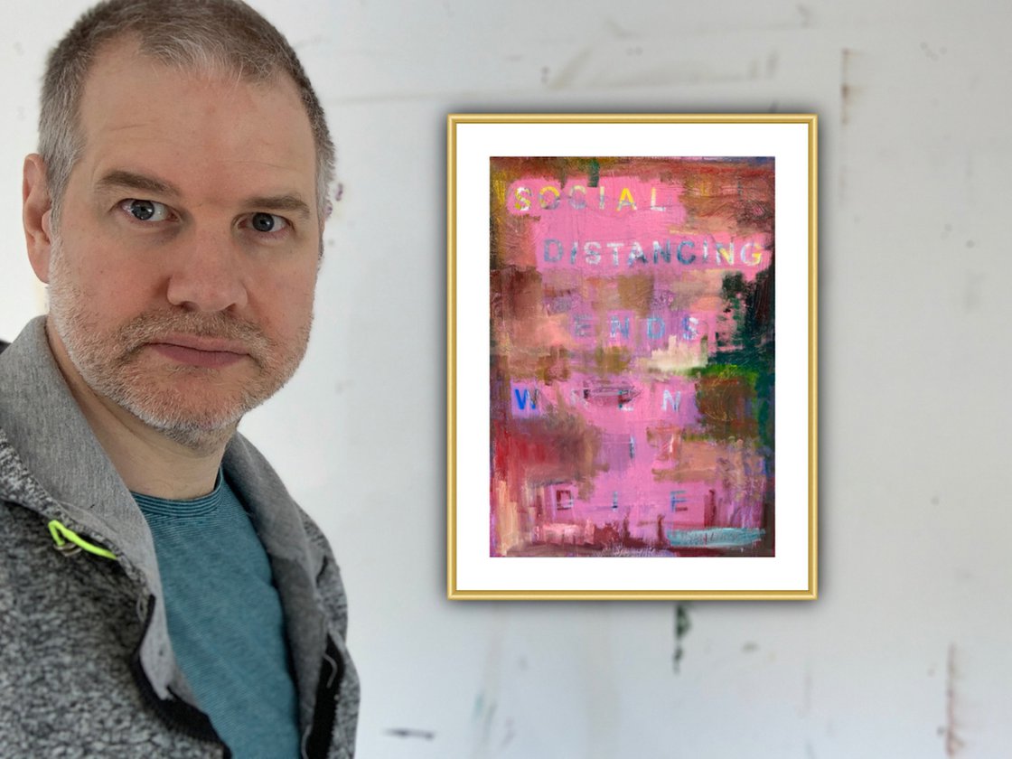 A painting titled 'Social Distancing by Ryan Louder' by Ryan Louder
