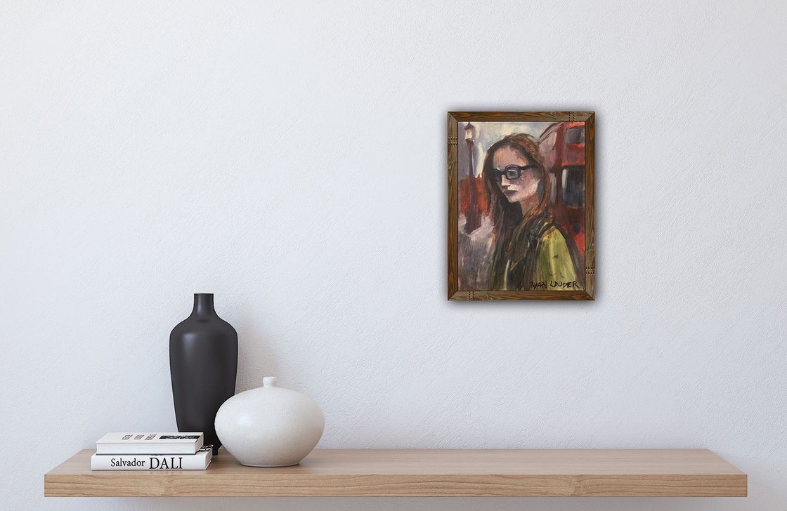 A painting titled 'Young Woman In London by Ryan Louder' by Ryan Louder