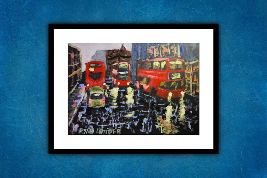 Three Red Busses by Ryan Louder - Hahnemühle German Etching Fine Art Print