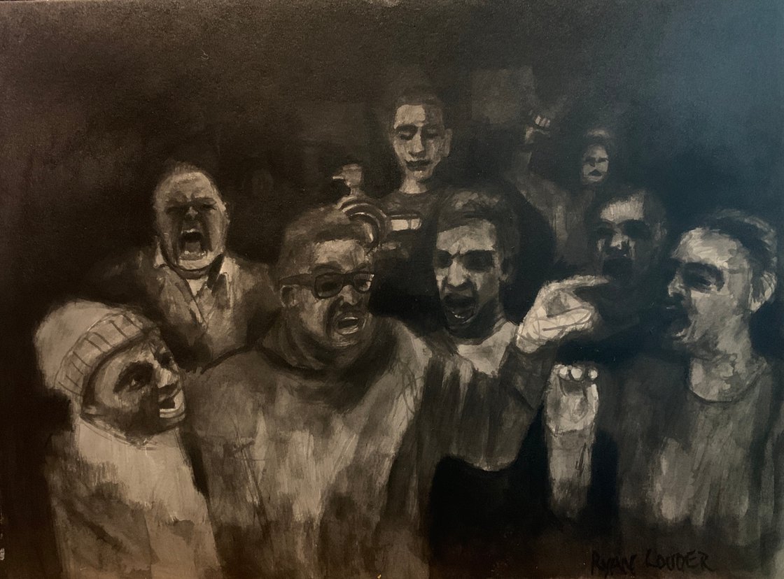 A painting titled 'Un-herd 12x16 Ink on paper by Ryan Louder' by Ryan Louder