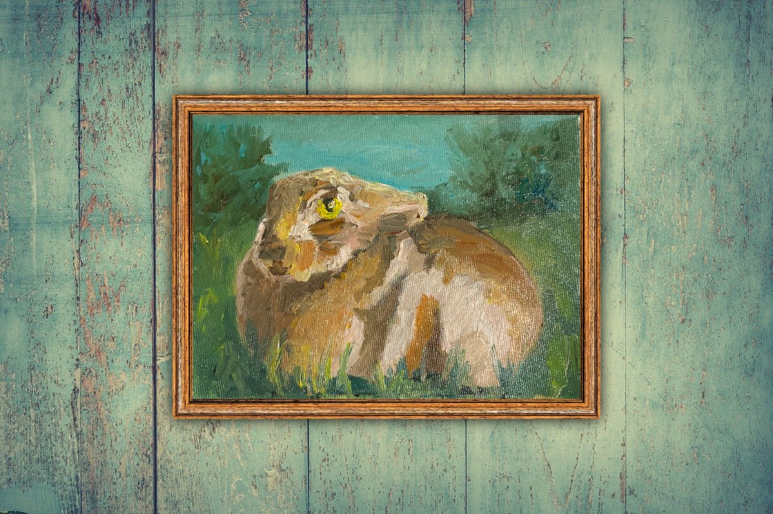 A painting titled 'Hare On The Grass by Ryan Louder' by Ryan Louder