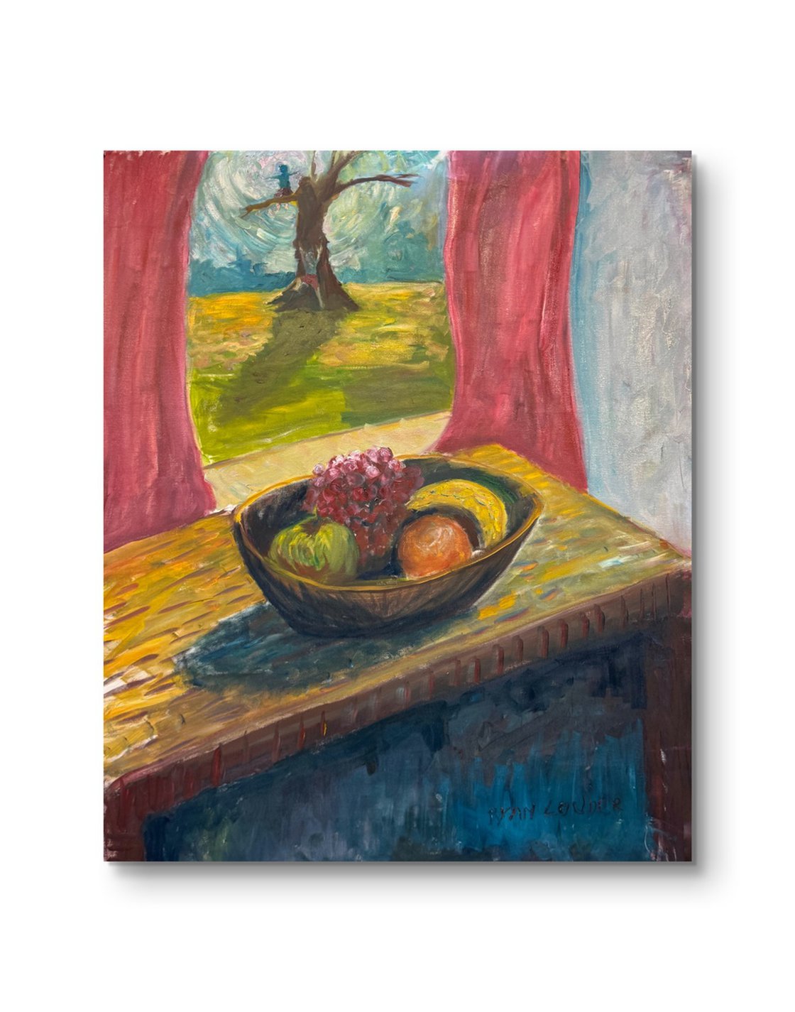 A painting titled 'Climbing Trees On A Summer Day by Ryan Louder' by Ryan Louder