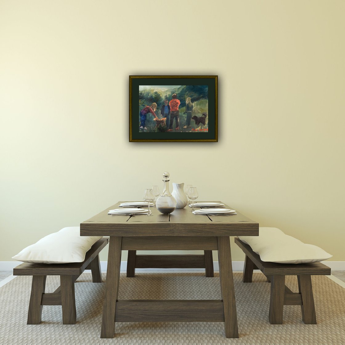 A painting titled 'The Dog Walkers by Ryan Louder' by Ryan Louder