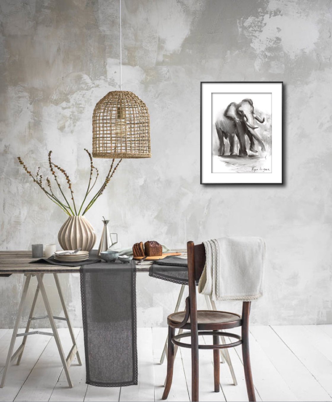 A painting titled 'Elephant Vibrations by Ryan Louder' by Ryan Louder