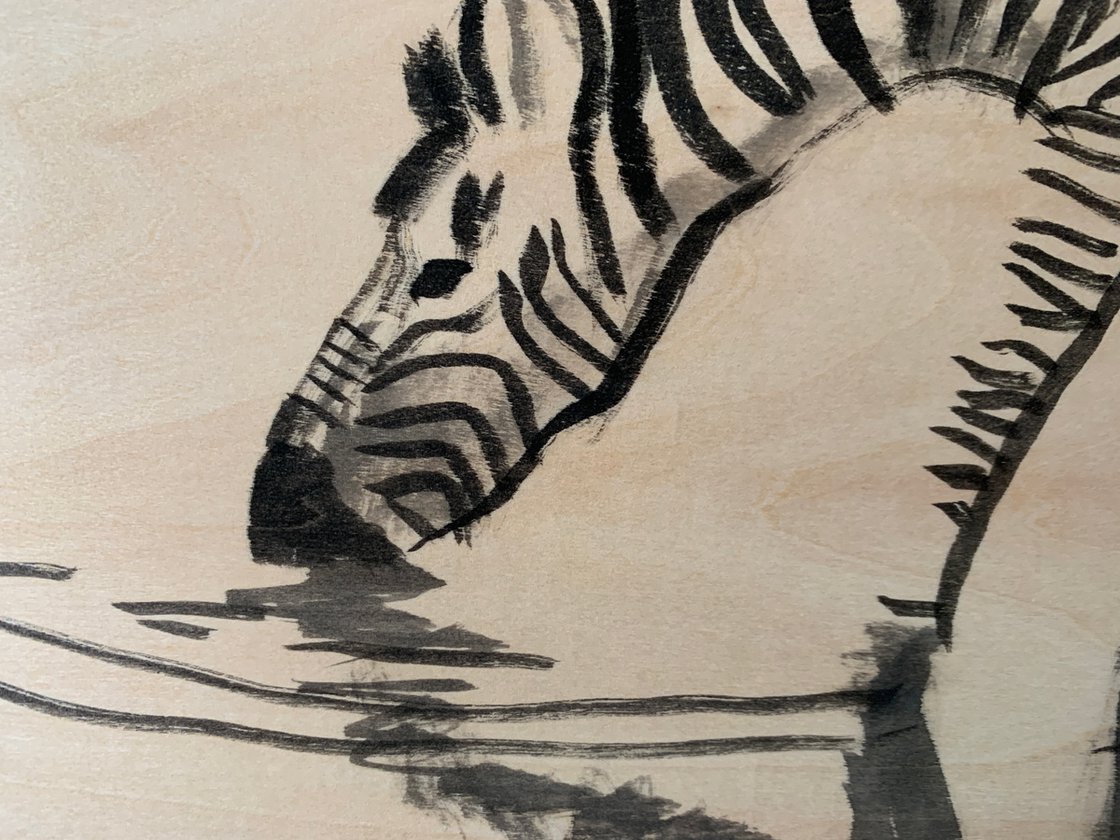 A painting titled 'Zebra and Elephants at Waterhole by Ryan Louder' by Ryan Louder