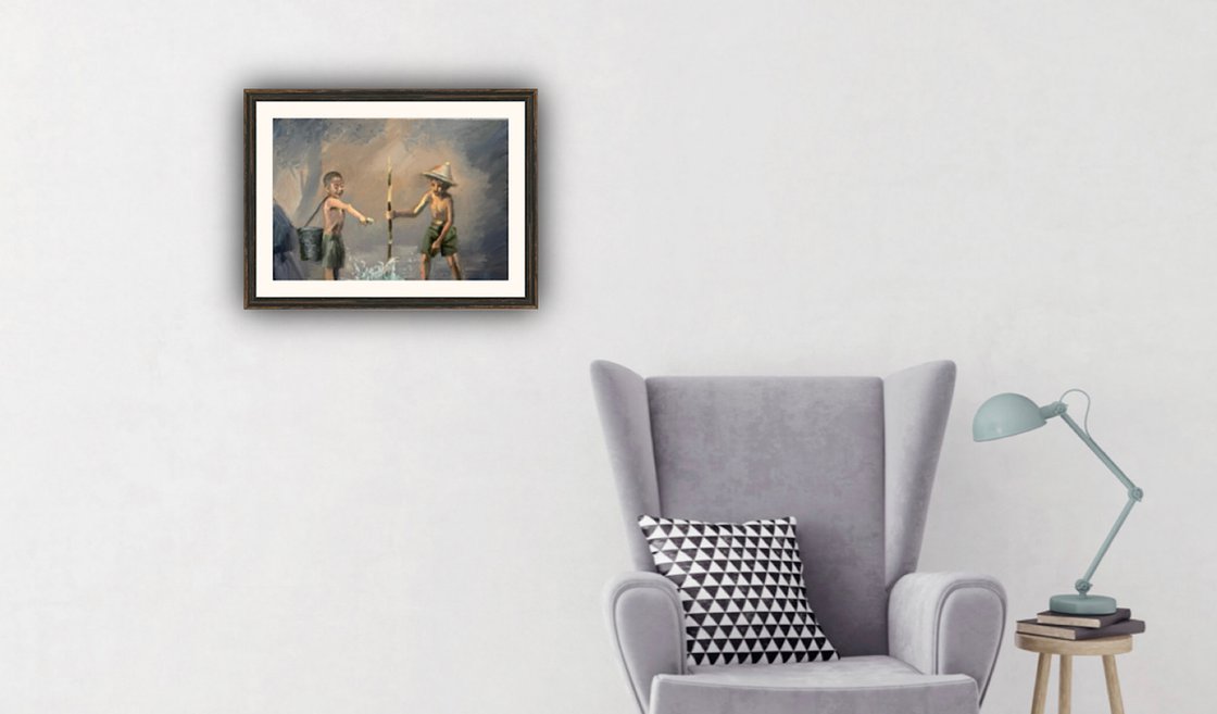 A painting titled 'Two Boys Fishing by Ryan Louder' by Ryan Louder