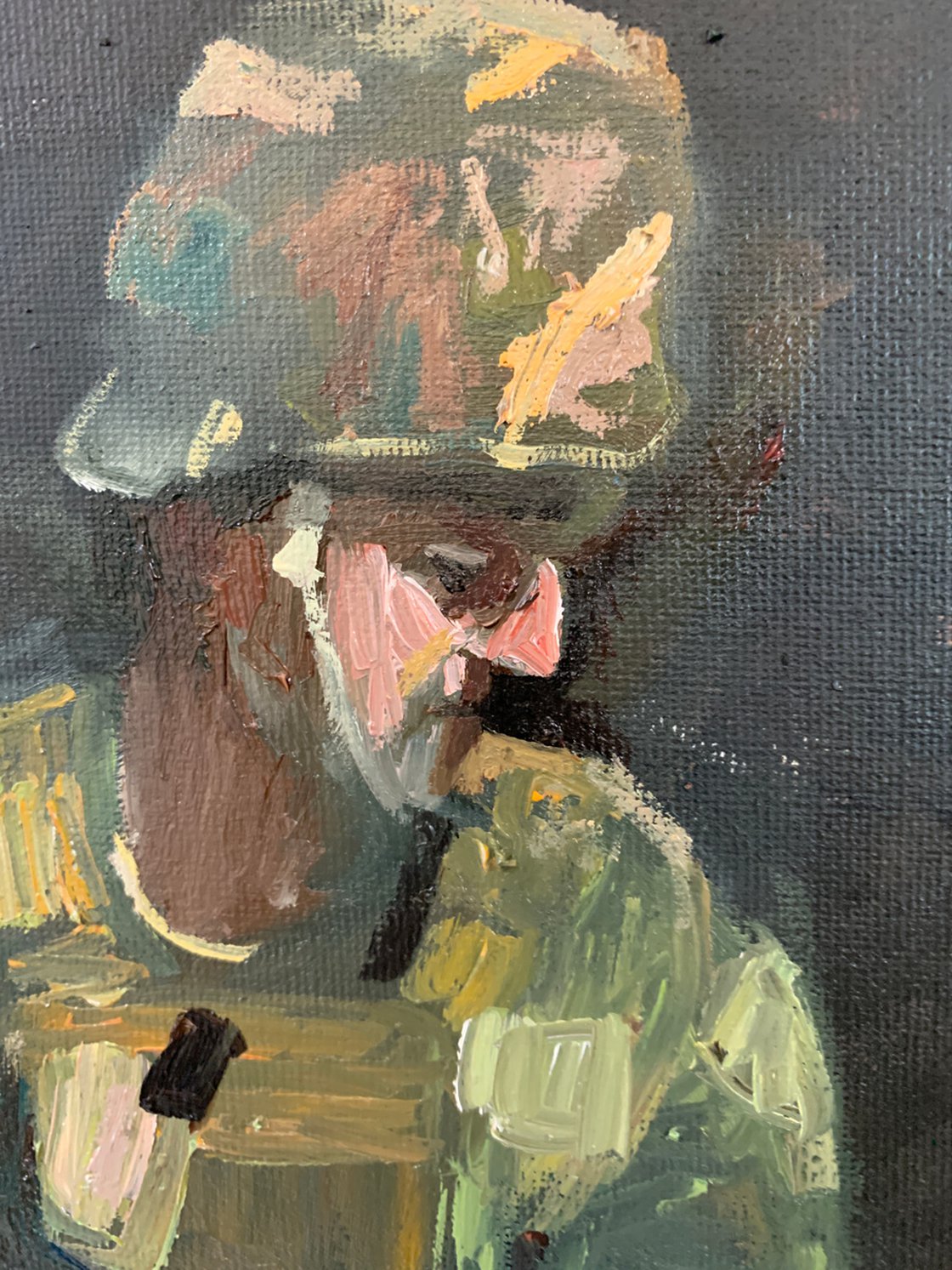 A painting titled 'When A Soldier Kneels by Ryan Louder' by Ryan Louder