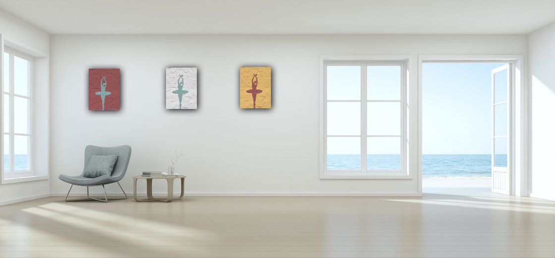 A painting titled 'Three Ballet Dancers by Ryan Louder' by Ryan Louder