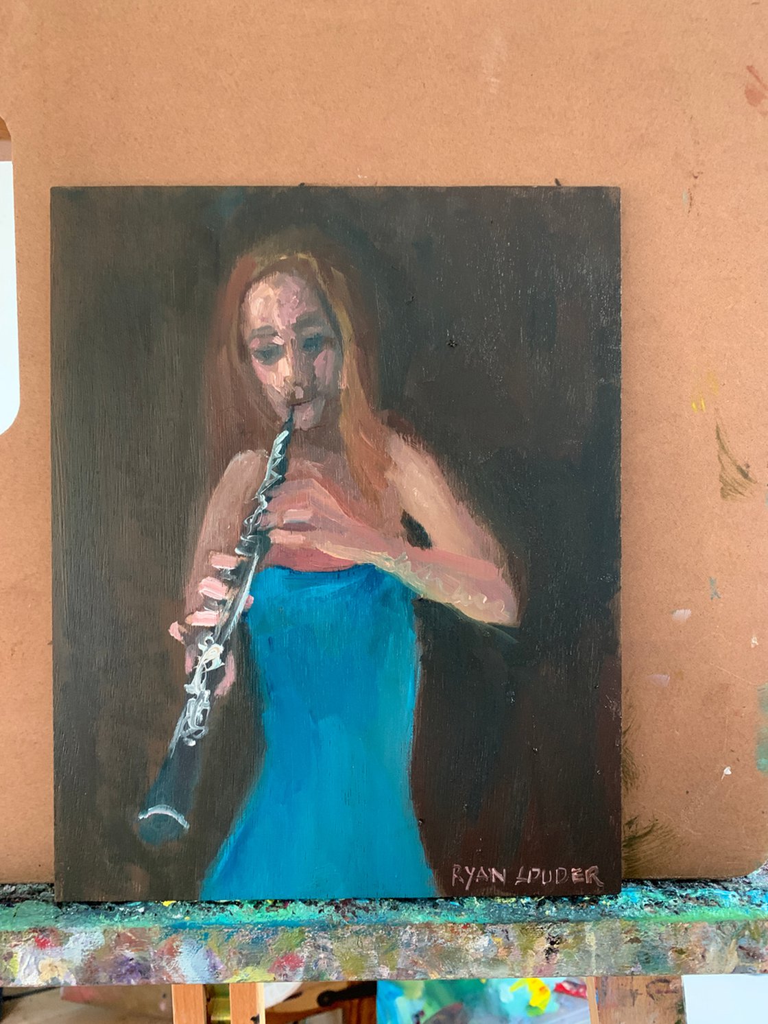 A painting titled 'Oboe Player by Ryan Louder' by Ryan Louder