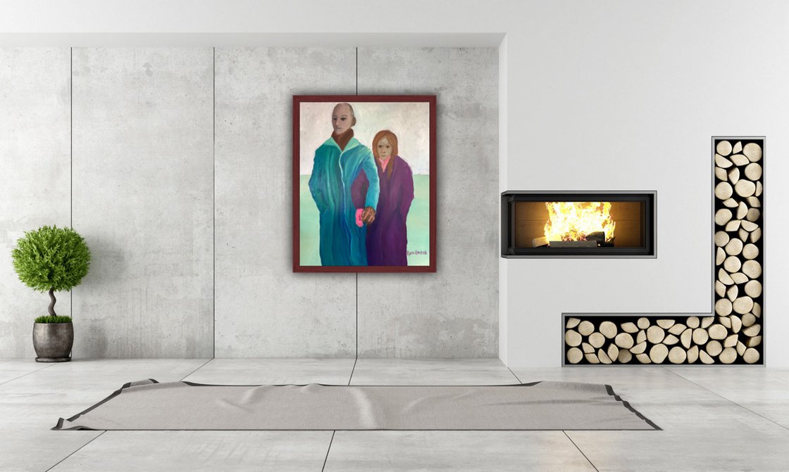 A painting titled 'Holding Hands On A Winters Day by Ryan Louder' by Ryan Louder