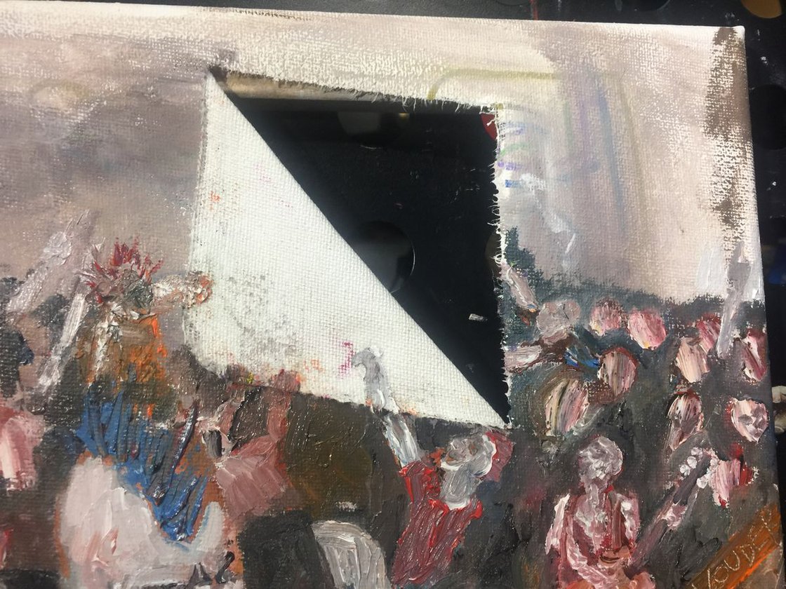 PUNK GIG oil on canvas (ripped) 9x12 by Ryan Louder - Sold