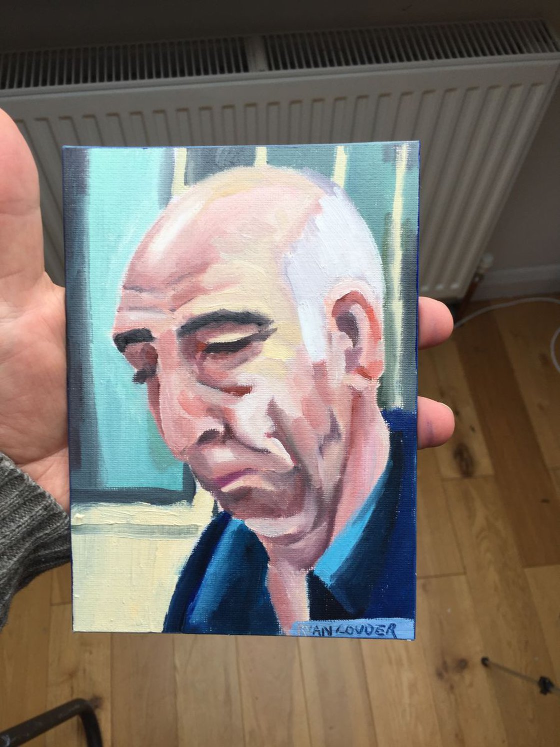 A painting titled 'People Of London 6 7x5 Oil On Canvas Board by Ryan Louder' by Ryan Louder