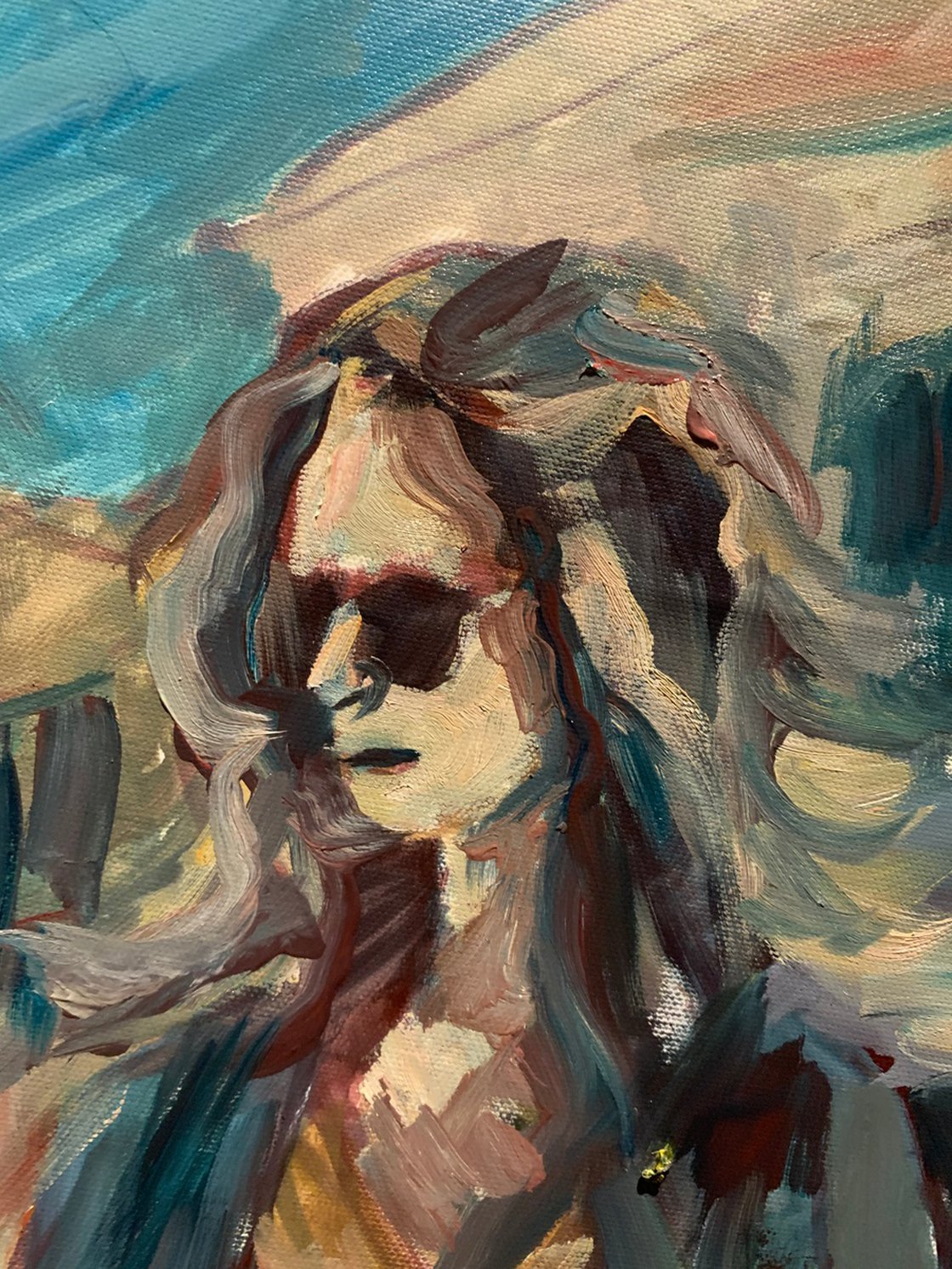A painting titled 'Summer Walk In Town by Ryan Louder' by Ryan Louder