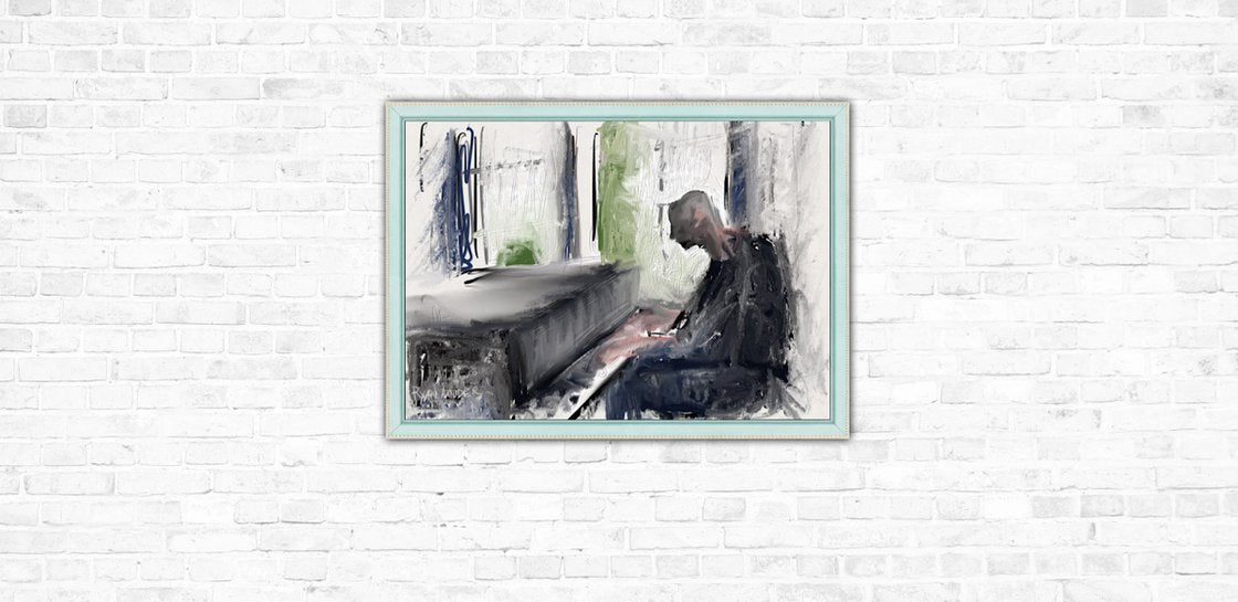 A painting titled 'Muddy Piano Player by Ryan Louder' by Ryan Louder