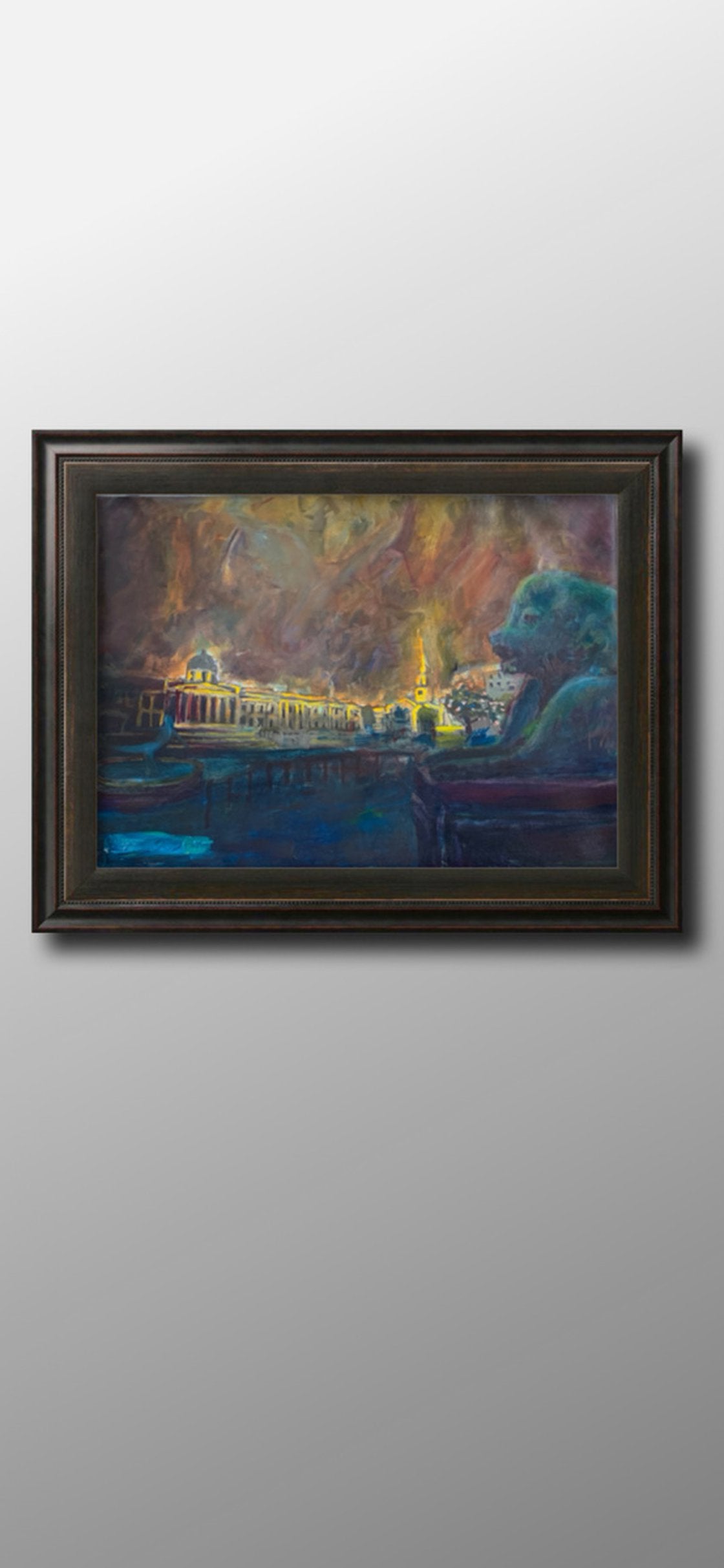 A painting titled 'Trafalgar Square After the Rain by Ryan Louder' by Ryan Louder