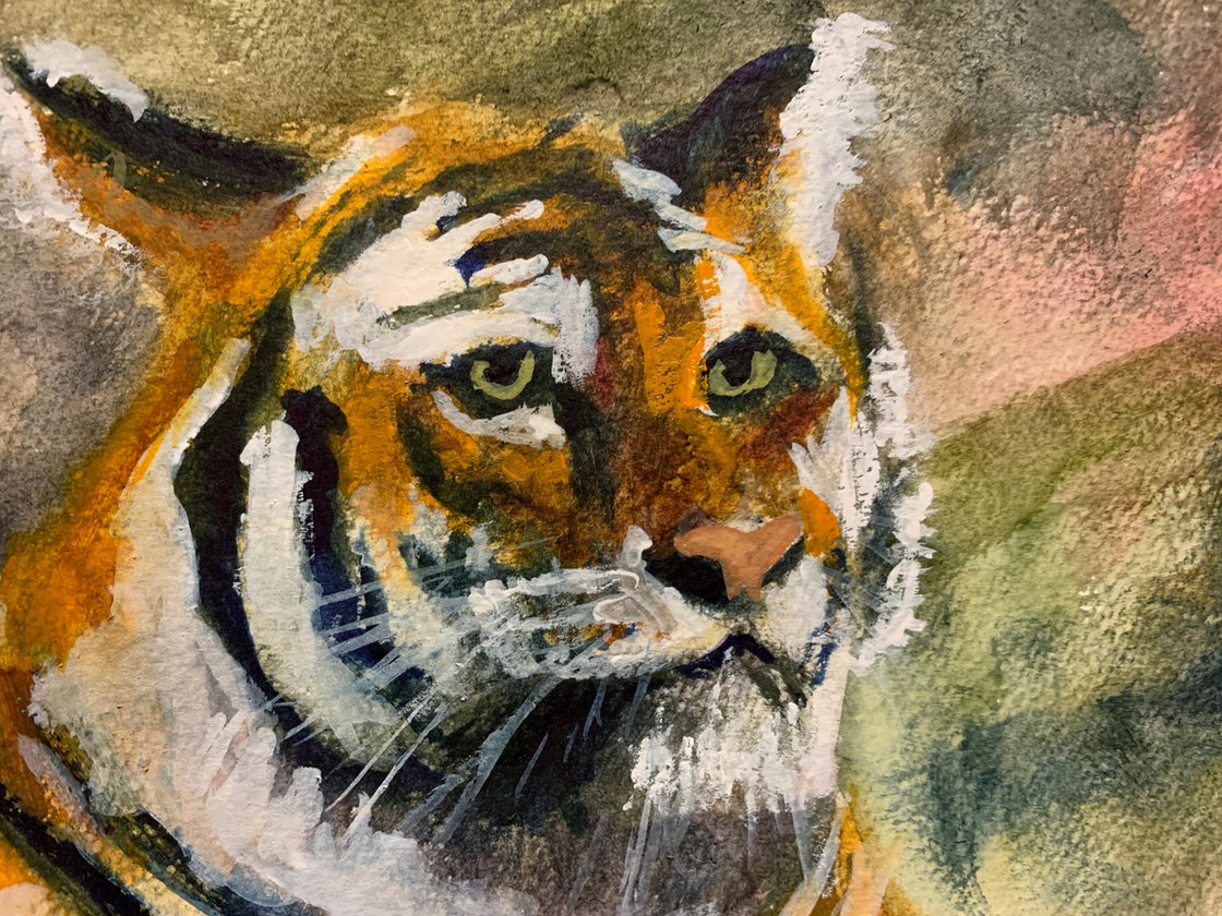 A painting titled 'Sitting Tiger by Ryan Louder' by Ryan Louder