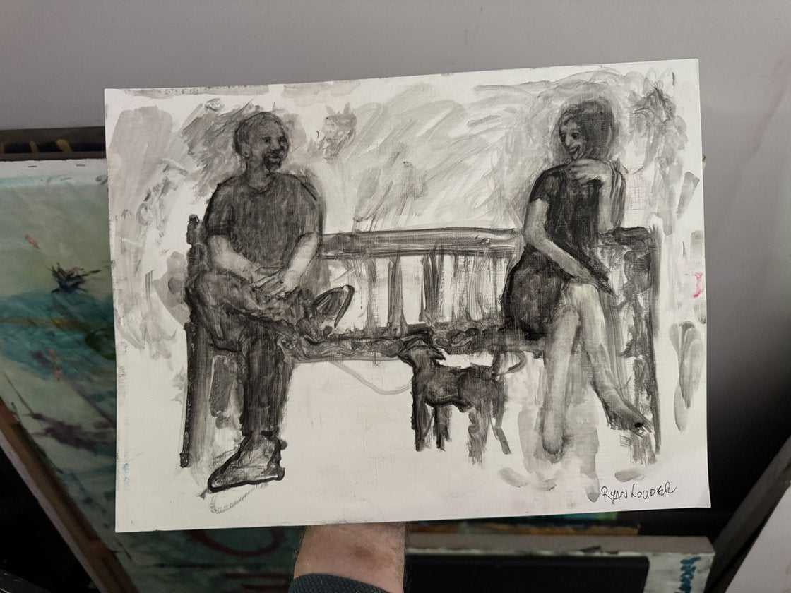 A painting titled 'How They Met by Ryan Louder' by Ryan Louder