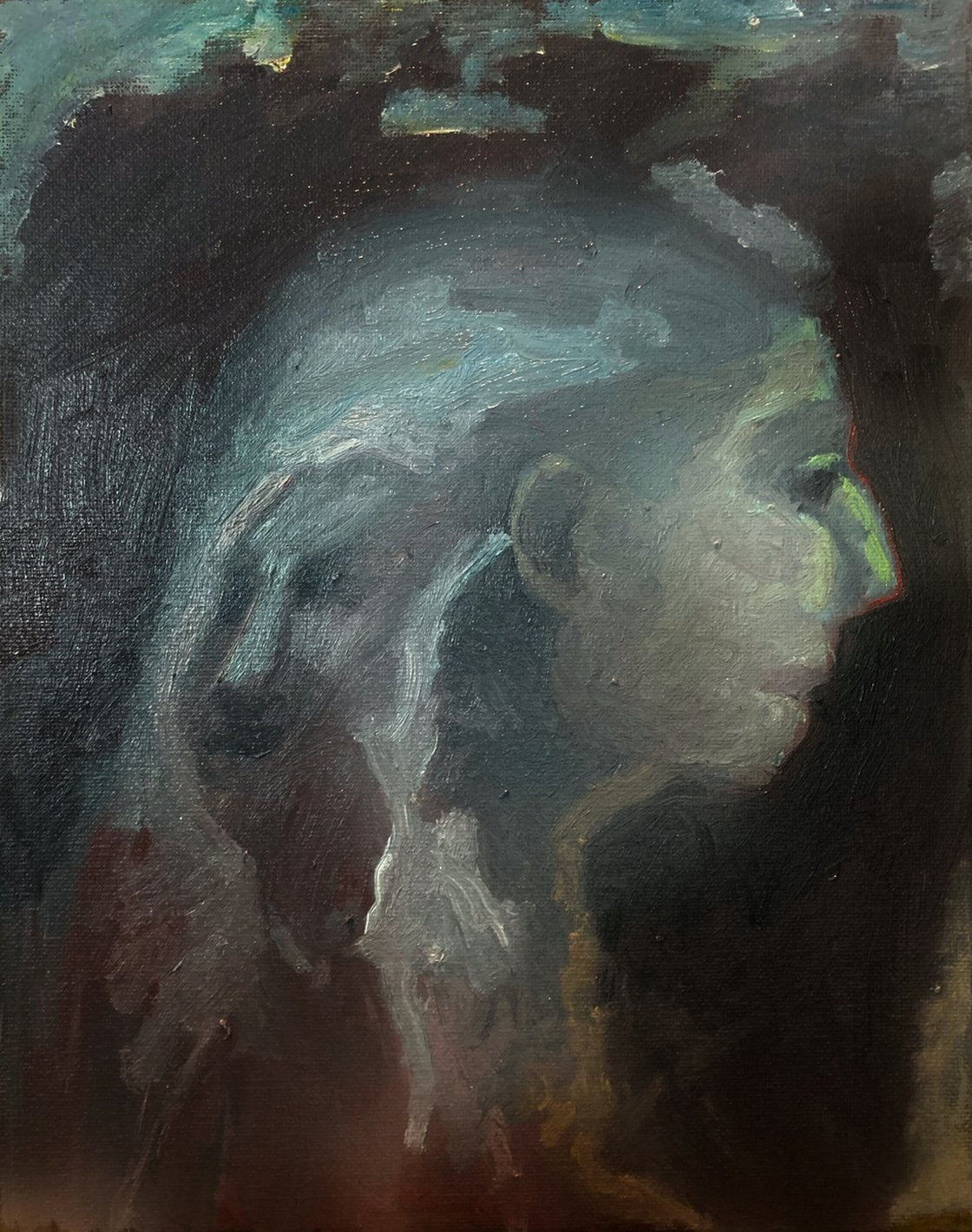 A painting titled 'Portrait of a Woman 9x12 by Ryan Louder' by Ryan Louder