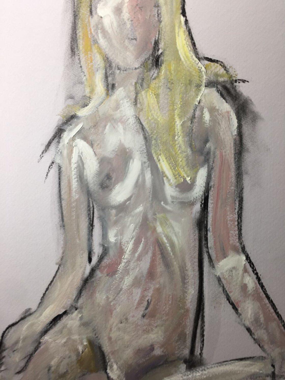 A painting titled 'Nude 3 16x23 Oil and Charcoal On Paper by Ryan Louder' by Ryan Louder
