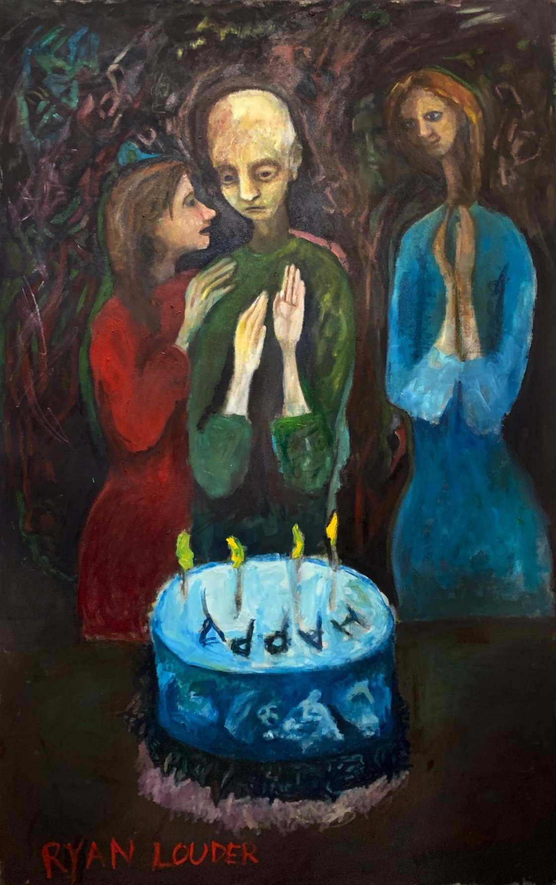 A painting titled 'The Man Who Couldn’t Smile by Ryan Louder' by Ryan Louder