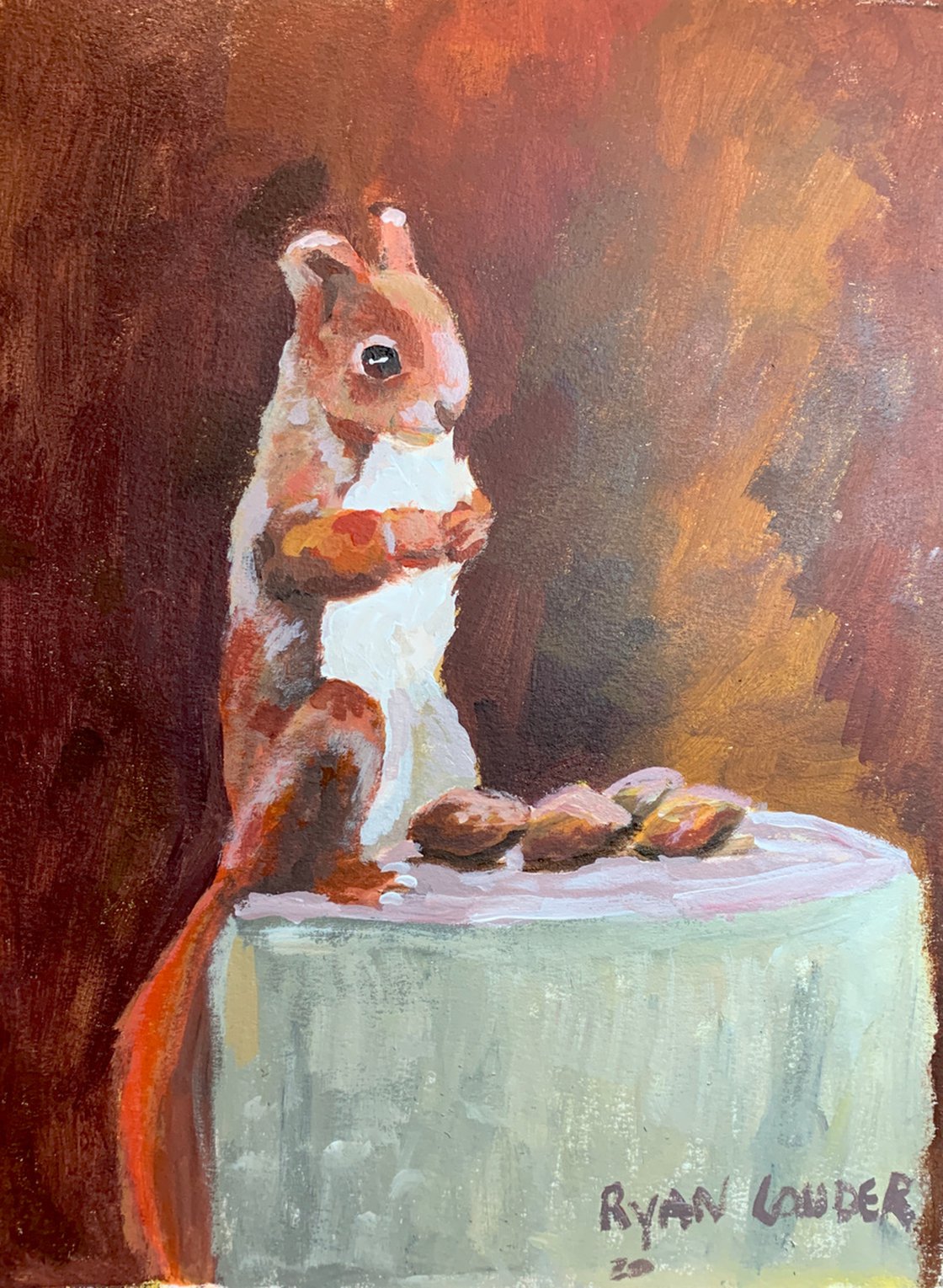 A painting titled 'Squirrel and Nuts by Ryan Louder' by Ryan Louder