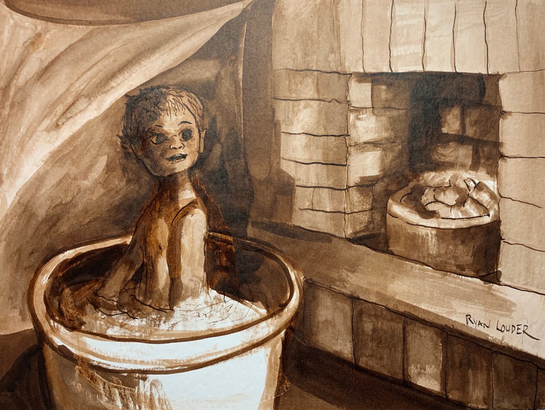 Look Who Is Home - Ink Drawing 12x16 by Ryan Louder