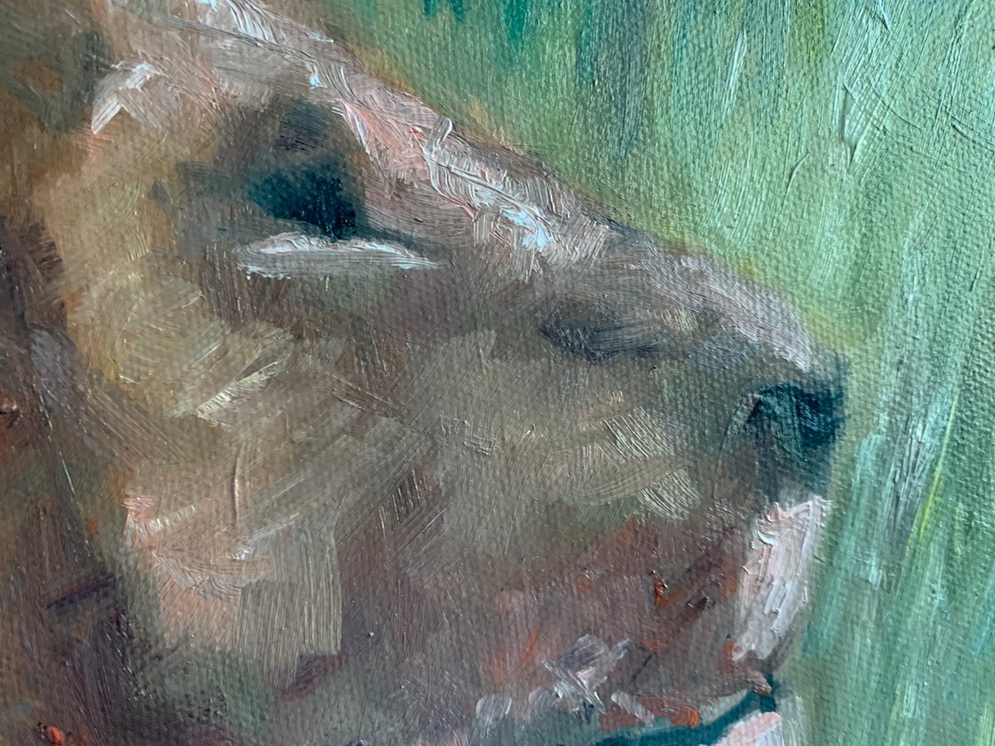 A painting titled 'Lion In The Grass by Ryan Louder' by Ryan Louder