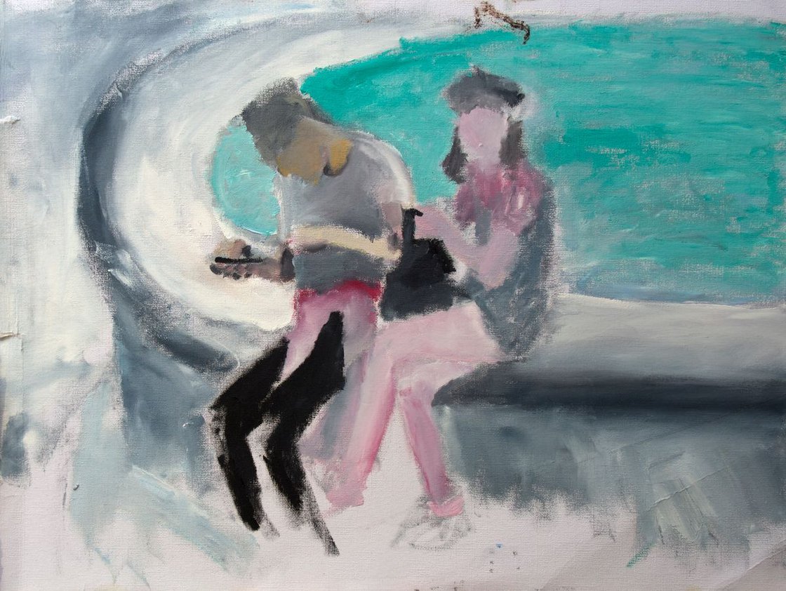 Sketch Of A Couple By Fountain 9x12 by Ryan Louder - Sold